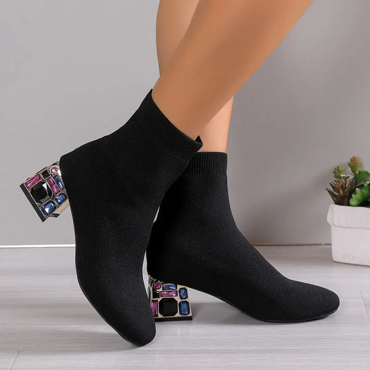 Elastic Socks Boots Women Fashion Ankle Boots Woman High Heel Thicks Heel Short Boots Ladies Sexy Platform Shoes Women Boot