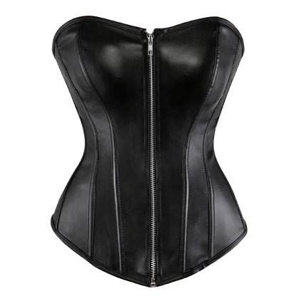 caudatus Ladies Faux Leather Corsets for Waist Pu Overbust Corsets Busties with Zipper Plus Big Size Burlesque Sexy Lingerie