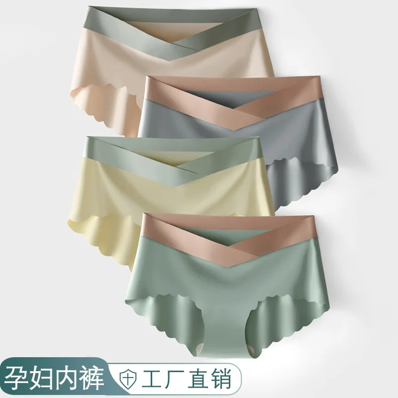 Summer Thin Ice Silk Cool Seamless Maternity Panties V Low Waist Belly Underwear for Pregnant Women Chic Ins Pregnancy Briefs