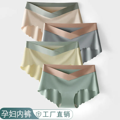 Summer Thin Ice Silk Cool Seamless Maternity Panties V Low Waist Belly Underwear for Pregnant Women Chic Ins Pregnancy Briefs