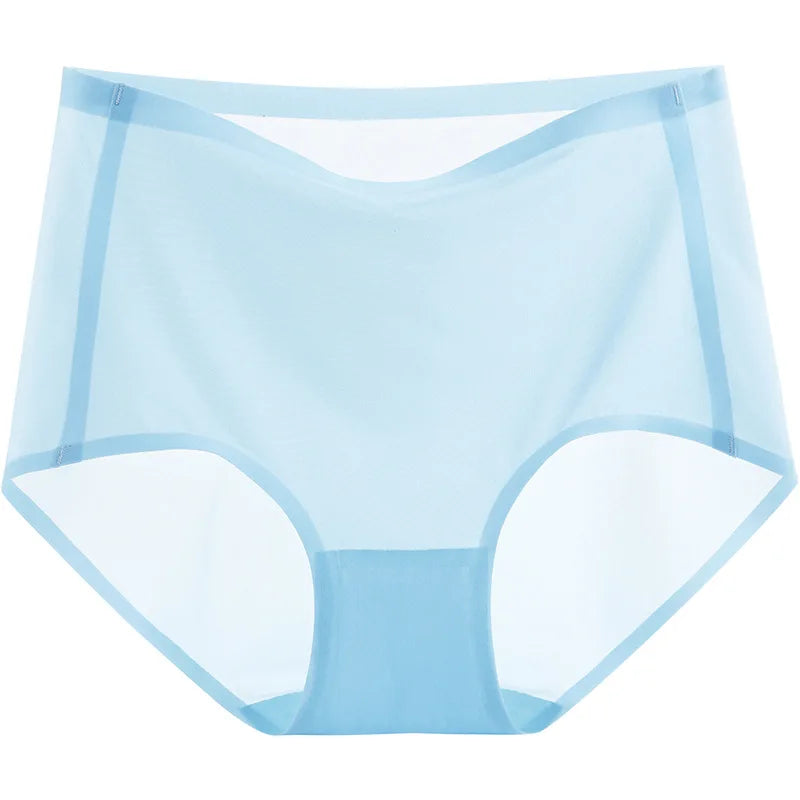 High Waist Silk Seamless Panties Summer Breathable Underwear Soft Women Ladies Transparent Ultra-thin Briefs Elastic Underpants