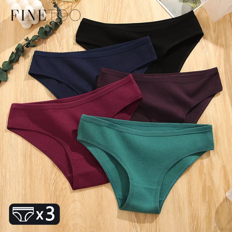 FINETOO 3Pcs Cotton Panties Women's Comfortable Briefs Waffle Style Underwear Female S-XL Soft Underpants Ladies Panties 2023