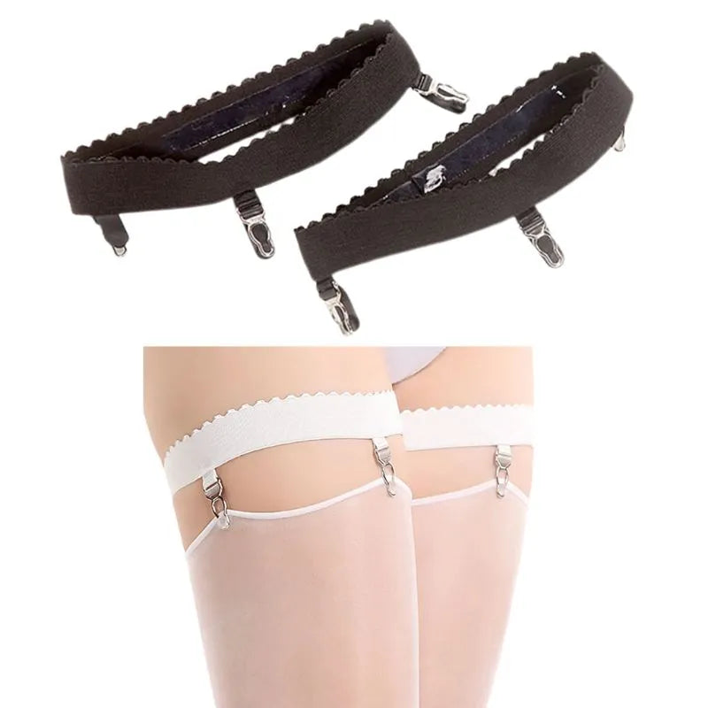 2 ชิ้น/คู่สตรีเซ็กซี่ยืดหยุ่น Anti SLIP Garter เข็มขัดแหวนต้นขาสูงถุงน่อง Suspenders 3 คลิปชุดคอสเพลย์