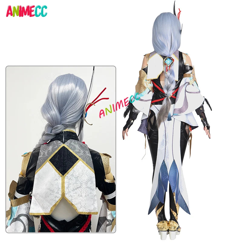 ANIMECC GenshinImpact Shenhe Cosplay Embroidery Outfit Shoes Braided Wigs Game Sexy Women Jumpsuit Dress Cosplay Costume Girl