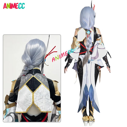 ANIMECC GenshinImpact Shenhe Cosplay Embroidery Outfit Shoes Braided Wigs Game Sexy Women Jumpsuit Dress Cosplay Costume Girl