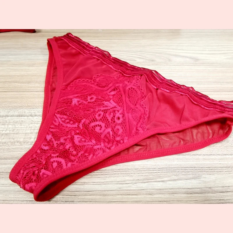 Ensemble soutien-gorge et culotte rose, sous-vêtements en dentelle pour femmes, Lingerie Sexy, Push-Up, vêtements de nuit, taille haute, Lingere exotique