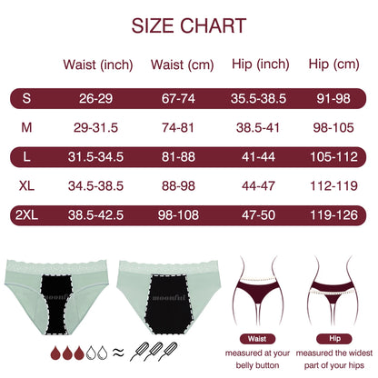 Menstrual Panties for Women Cotton Abundant Flow Period Underwear Leak Proof Menstrual Period Panties for Menstruation Girl Lace