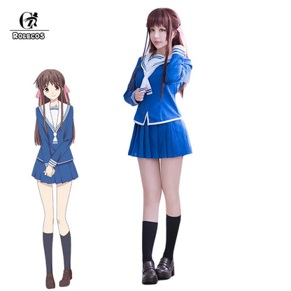 ROLECOS Anime Fruits Basket Cosplay Costume Tohru Honda Cosplay Christmas JK Girl School Uniform Women Sailor Costume Top Skirt