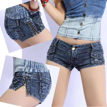 Sexy Side Zipper Denim Shorts Skinny Low Waist Mini Jeans With Pockets Nightclub 2022 Summer New