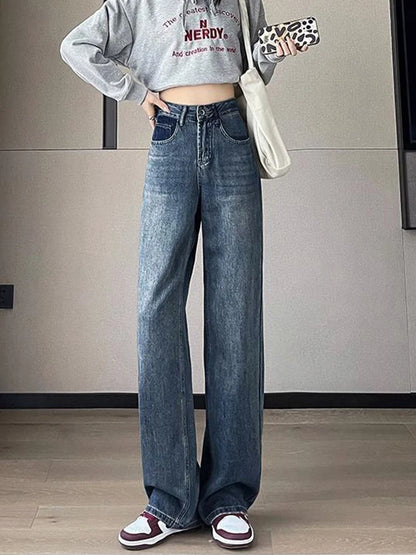 Jmprs Fashion Women Design Jeans High Waist Loose Casual Denim Pants Japan Simple Pockets Office Lady Chic Trousers Spring New