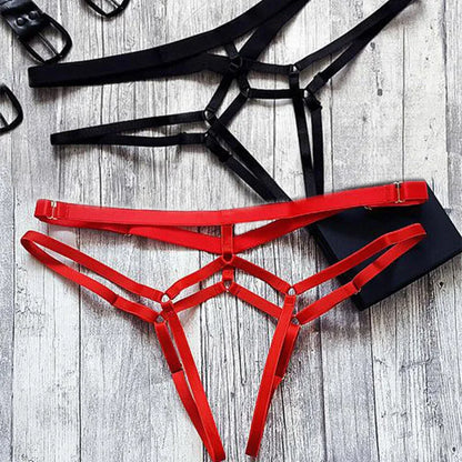 Sexy Women Bandage Hollow Out Thong Panties Lingerie T Back Transparent Lingerie Ladies Open Crotch Toy Panties Underwear Gifts