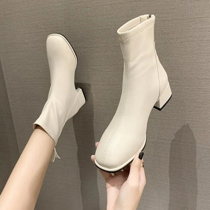 Chaussettes élastiques bottes mode bottines femmes talon haut épais talon bout carré bottes courtes femmes rétro 2022 nouvelles chaussures pour dames