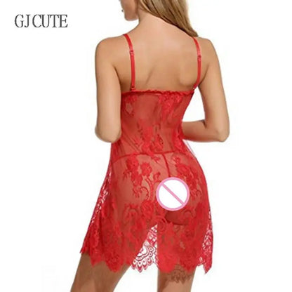 Summer Lace Nightgown Lace Nightgown Women Sleepwear Pyjamas Negligee Sexy Hot Erotic Bathrobe Female Home Clothes Red S-XL