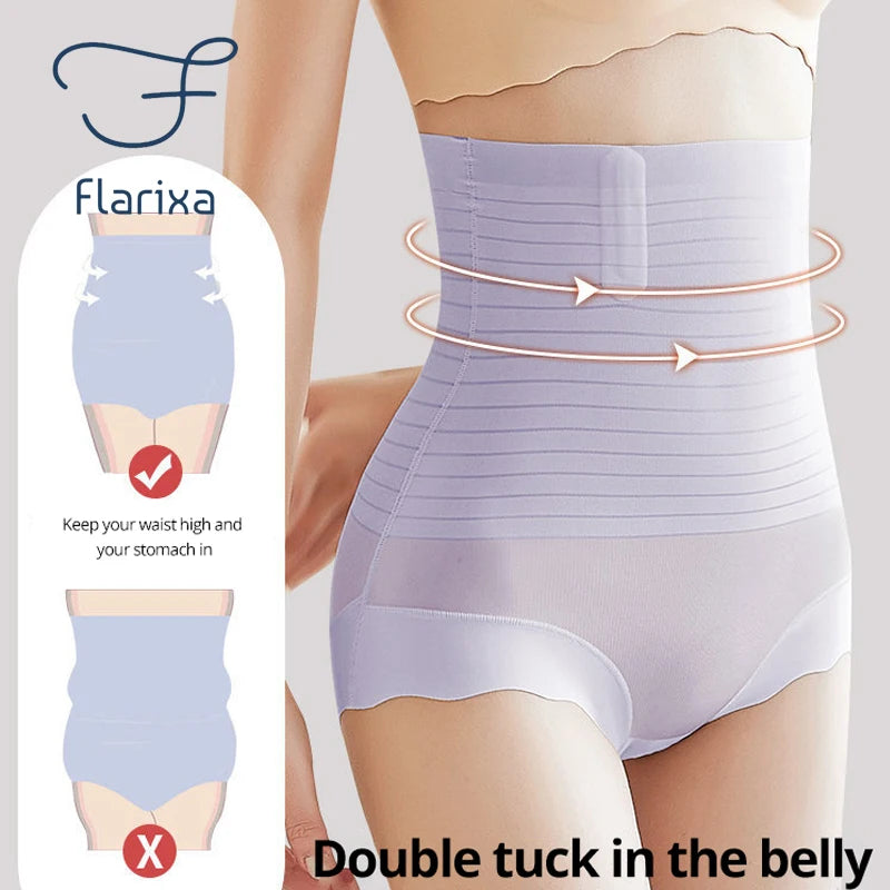 Flarixa Seamless Ice Silk Underwear for Women's High Waist Flat Belly Reducing Panties Postpartum Tummy Hip Lift Panty Briefs