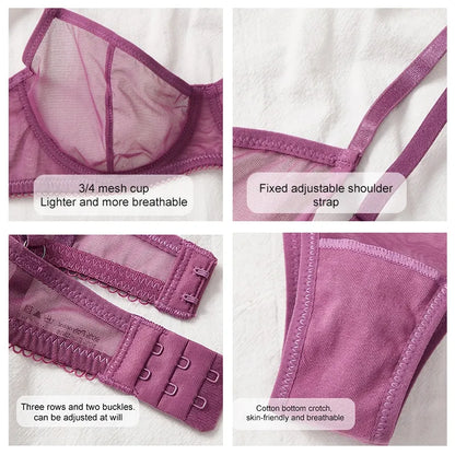 Mesh Transparent Seamless Bra Set Women Underwear Set Fashion Ladies Bralette  Secret Sexy Lingerie 2Pcs Bra+Panties Sets