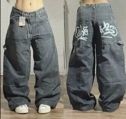 JNCO retro jeans Y2K new Harajuku high street hip hop men's and women's pocket loose jeans Gothic high waist wide denim trousers