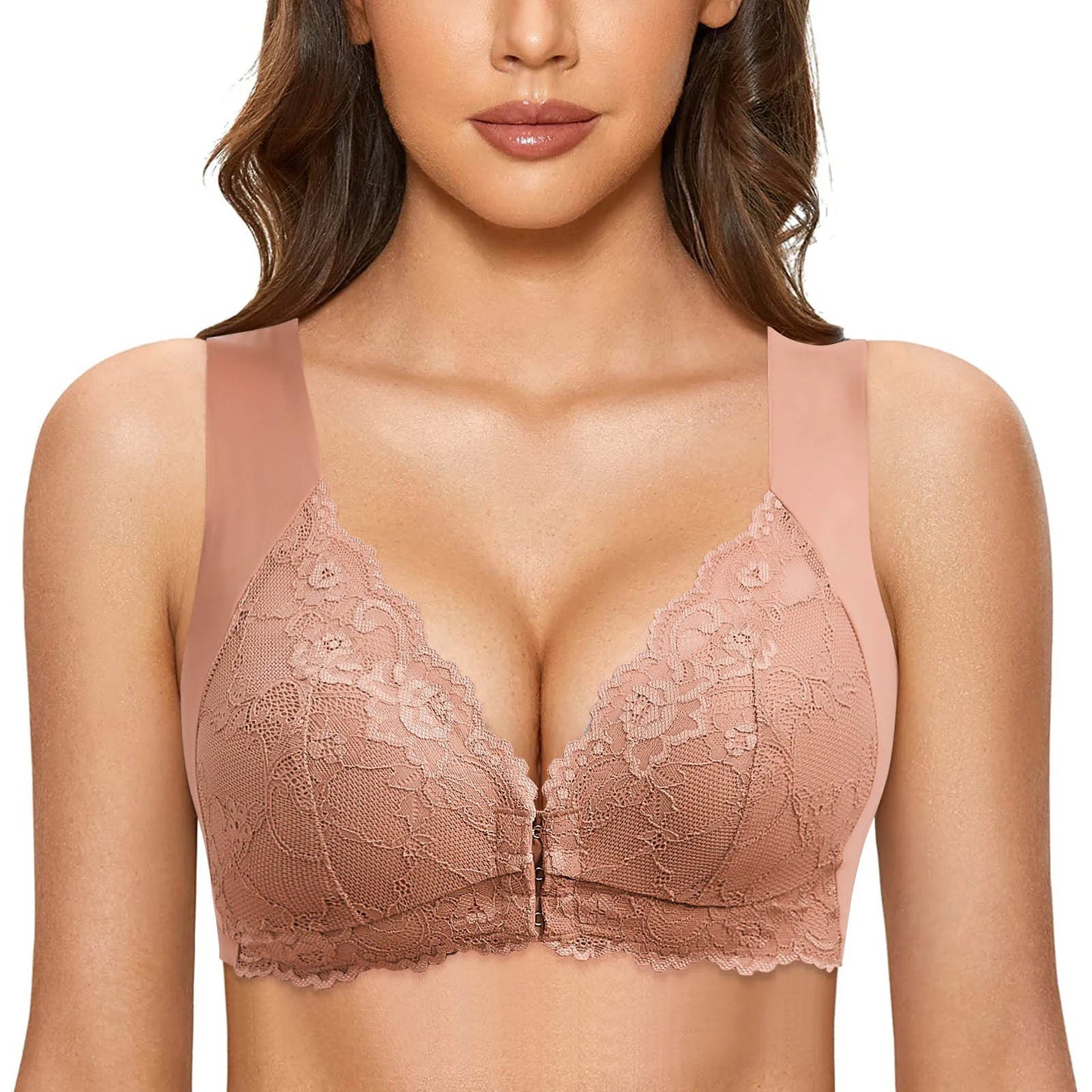 Soutien-gorge à fermeture frontale pour femmes, Lingerie sans anneau en acier, dos en T, sans couture, sans doublure, pour grand buste, soutien-gorge de sport bas