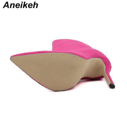 Aneikeh 2024 ใหม่ผู้หญิงข้อเท้ารองเท้าเซ็กซี่ Pointed Toe ส้นสูงบางซิปสุภาพสตรีชุดงานแต่งงานรองเท้า Rose สีแดงขนาด 35-42