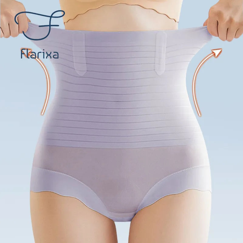 Flarixa Seamless Ice Silk Underwear for Women's High Waist Flat Belly Reducing Panties Postpartum Tummy Hip Lift Panty Briefs