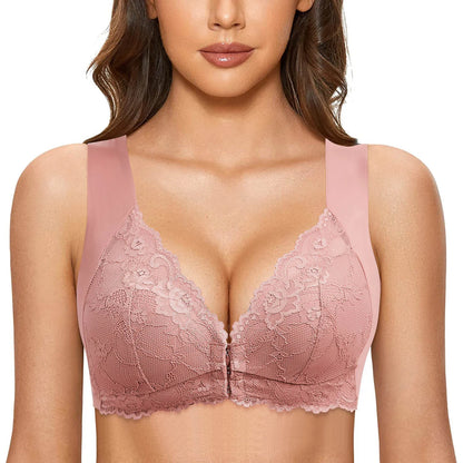 Soutien-gorge à fermeture frontale pour femmes, Lingerie sans anneau en acier, dos en T, sans couture, sans doublure, pour grand buste, soutien-gorge de sport bas