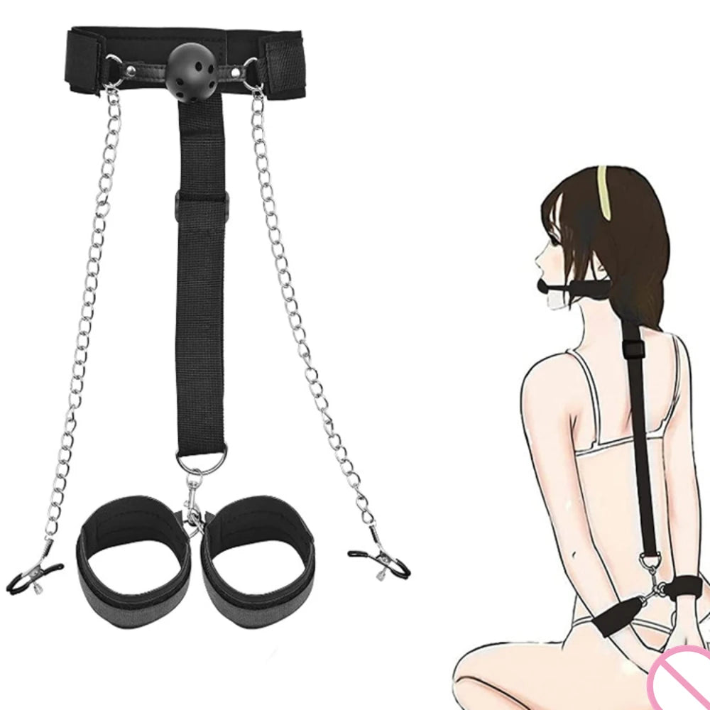 Bdsm – menottes à reliure alternative, jouet sexuel, menottes en éponge, Bandage pour adulte avec Clip de poitrine, ensemble de liaison, jouets de Flirt fétichiste pour adultes