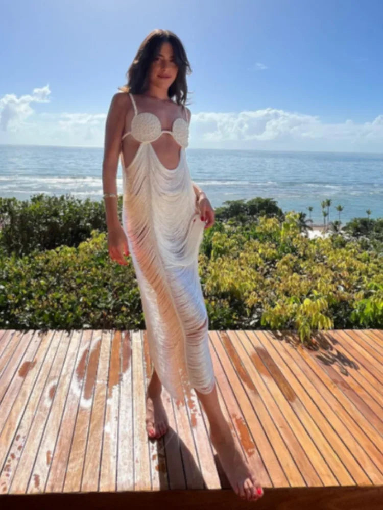 Sexy Hanging Neck Metallic Long Dress Women Fashion Off Shoulder Backless Shiny Robe 2024 Elegant Beachwear Party Club Dresses