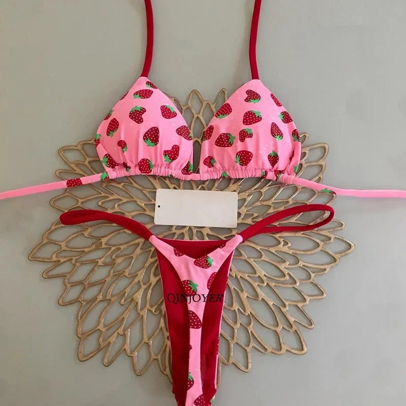 QINJOYER mignon coeur imprimé Bikini femmes maillot de bain brésilien 2 pièces maillot de bain Sexy string Bikini maillots de bain été vêtements de plage