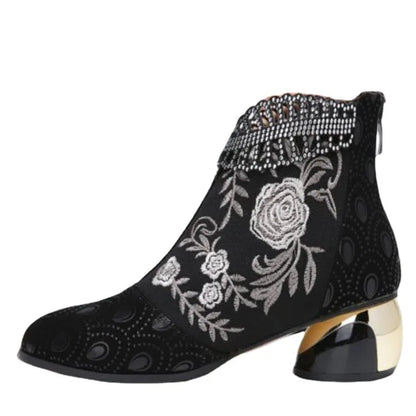 New Ankle Boots Women's Shoes Leather Boots Embroidery Ethnic Bohemia Zipper Spring Autumn Ladies Botas Botas De Mujer2021