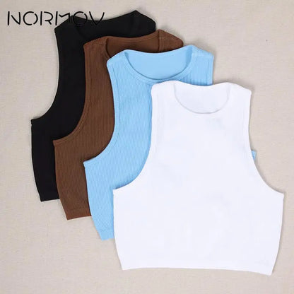 NORMOV ฟิตเนสโยคะ Bra กีฬา Crop Tops Seamless Ribbed กีฬา Bras เสื้อถัก Paddleless Top สตรี High Strength Shock Proof