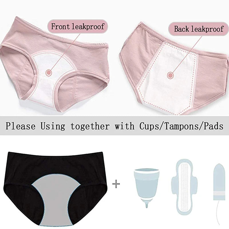 3 Pcs Menstrual Period Panties Women Cotton Plus Size Leakproof Period Underpants Breathable Waterproof Menstruation High Waist