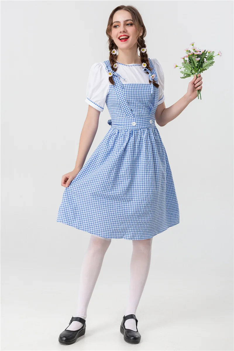 Robe à carreaux bleue Dorothy pour adulte, Costume d'halloween Cosplay Oktoberfest Dirndl pour femmes