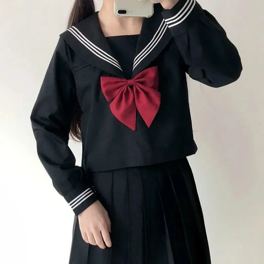 Uniforme scolaire japonais, Costume de marin JK S-2XL, uniforme de base de dessin animé pour fille, uniforme de marin de la marine, ensembles noirs, Costume de la marine pour femmes et filles