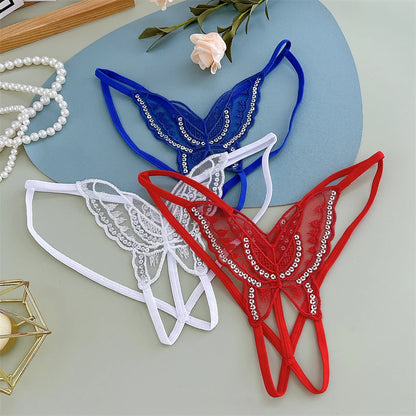 2PC SEXY Lace Thong ผู้หญิงต่ำเอวชุดชั้นในผีเสื้อเย็บปักถักร้อยกางเกงสุภาพสตรี Hollow OUT ชุดชั้นใน G-String