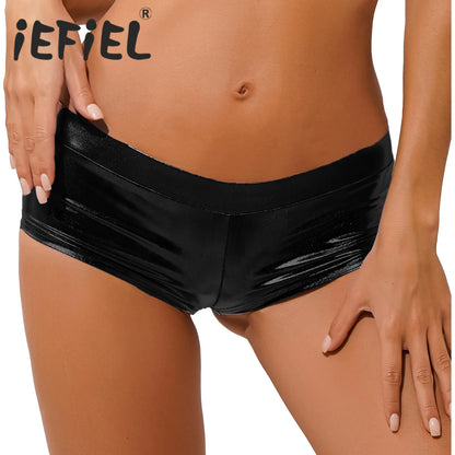 Womens Fashion Shorts Bottoms Shiny Faux Leather Low Waist Hot Shorts Pants for Clubwear Pole Dancing Raves Festivals Costumes