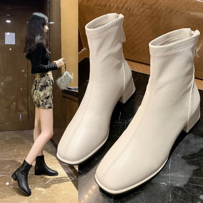 Chaussettes élastiques bottes mode bottines femmes talon haut épais talon bout carré bottes courtes femmes rétro 2022 nouvelles chaussures pour dames