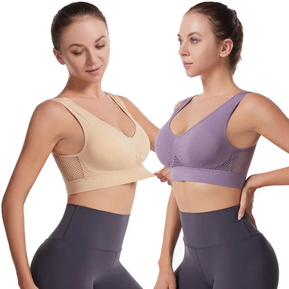 Sports Bra Women Hollow Mesh Gym Jogging Crop Top Female More Size Tops Yoga Fitness Vest Sujetador Push Up Sport Bras for Women