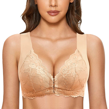 Soutien-gorge à fermeture frontale pour femmes, Lingerie sans anneau en acier, dos en T, sans couture, sans doublure, pour grand buste, soutien-gorge de sport bas