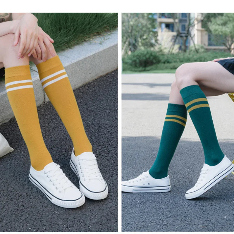 Korea Style Women Long Socks Warm Calf Cotton Socks Knee Socks Fashion Ladies Knee High Striped Socks Girls School Lolita Socks