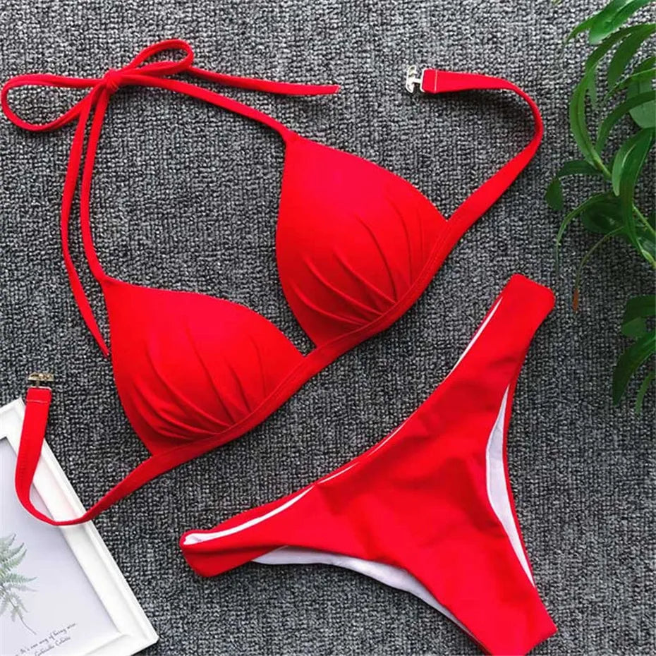 New Sexy Micro Bikinis 2020 Mujer Push Up Swimwear Women Solid Swimming Suit Swim Bathing Suit Brazilian Biquini Monokini Bikini