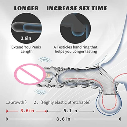 Sleeve Vibrator Penis Ring Transparent Reusable Penis Sleeve Cock Ring Extender Penis Enlarger for Couples Cock Enlarger Sex Toy