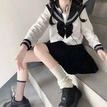 Japanese School Girl Uniform JK Black Sailor Basic Cartoon Navy Sailor Uniform Sets Navy Costume Women Girl Costume Uniform