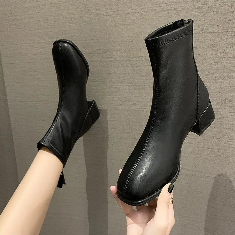 Chaussettes élastiques bottes mode bottines femmes talon haut épais talon bout carré bottes courtes femmes rétro 2022 nouvelles chaussures pour dames