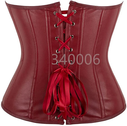 caudatus Ladies Faux Leather Corsets for Waist Pu Overbust Corsets Busties with Zipper Plus Big Size Burlesque Sexy Lingerie