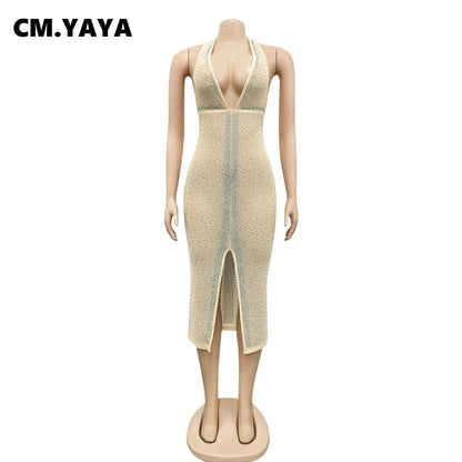 CM.YAYA Autumn Winter Women Dress Sexy Streetwear Strap Sleeveless Strapless Sequined Bandage Bodycon Night Club Dresses