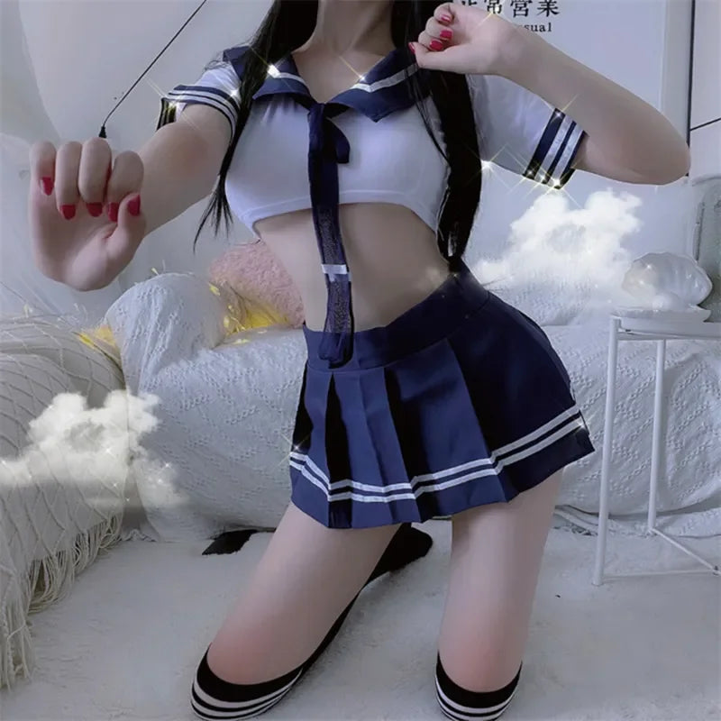 Women Sexy Cosplay Lingerie Student Uniform anime School Girl Erotic Costume Dress Women Miniskirt Outfit Short Top sex clothes