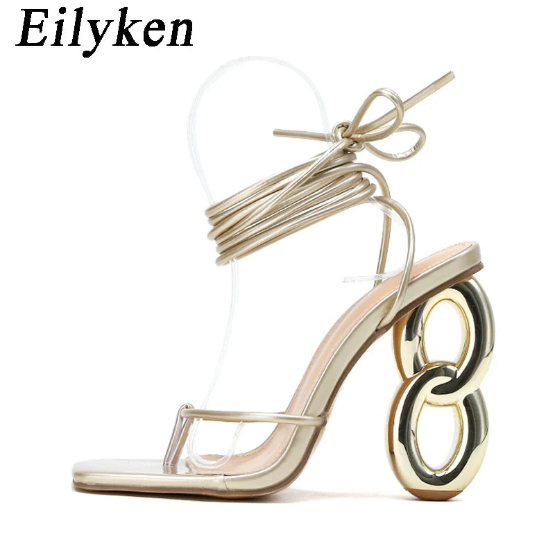 Eilyken Sexy cheville sangle croisée sandales femmes été Banquet mode bout ouvert Club décapant conception Fretwork talons dames chaussures