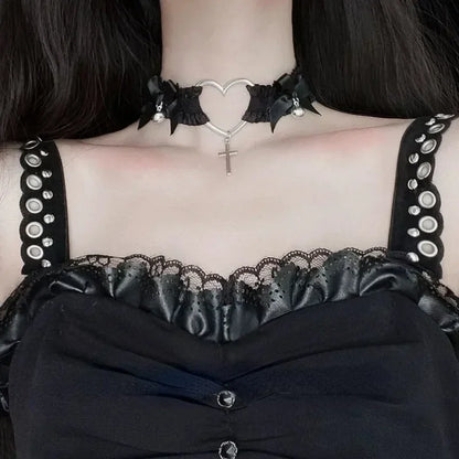 Gothic Lace Garter เข็มขัดหัวใจ Bowknot CROSS Lolita ขา Garters สีดำสีขาว Choker ผู้หญิงแหวนขาสายคล้องคอสเพลย์เครื่องมือ