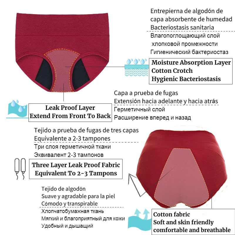 Culotte pour menstruations en coton, culotte menstruelle taille haute, 3 couches, anti-fuite, sous-vêtements pour femmes, culotte physiologique