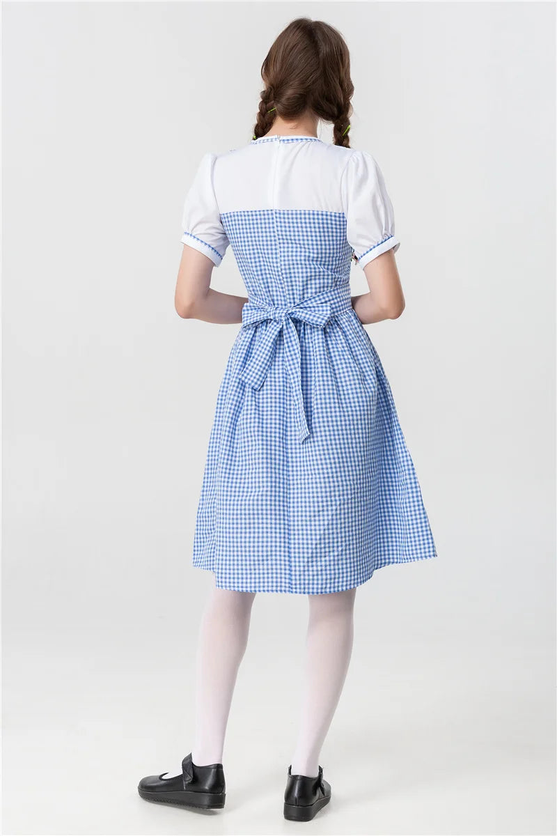 Robe à carreaux bleue Dorothy pour adulte, Costume d'halloween Cosplay Oktoberfest Dirndl pour femmes