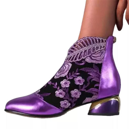 New Ankle Boots Women's Shoes Leather Boots Embroidery Ethnic Bohemia Zipper Spring Autumn Ladies Botas Botas De Mujer2021